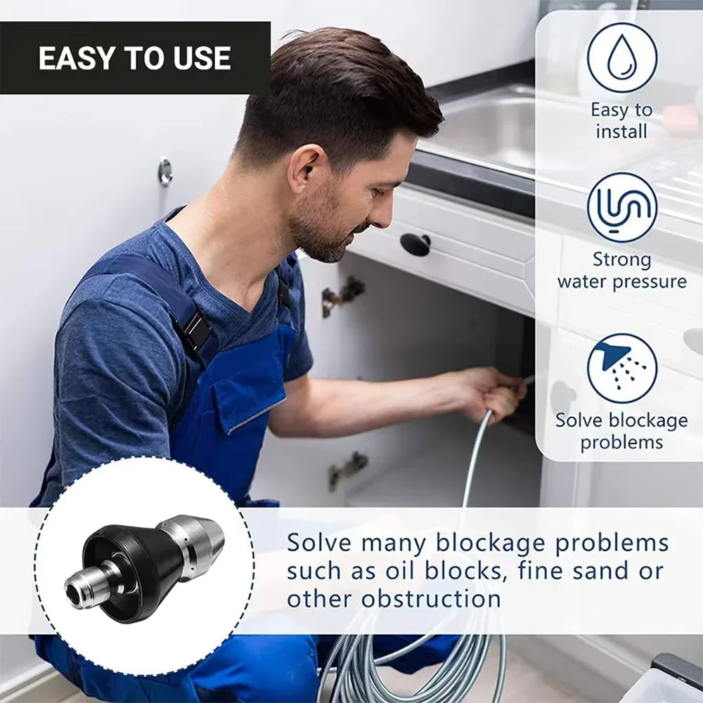 Universal 1/4" High-Pressure Nozzle for Drain Unclogging - Strong Water Pressure Kitchen Toilet Pipe Tool