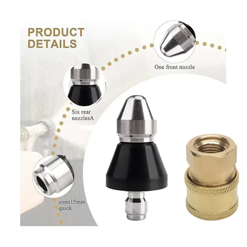 Universal 1/4" High-Pressure Nozzle for Drain Unclogging - Strong Water Pressure Kitchen Toilet Pipe Tool